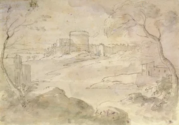 Paysage avec une ville fortifiée