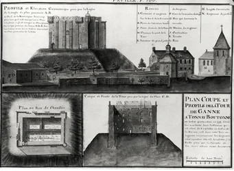 Fol.106 Coupe et profil de la Tour de Ganne à Tonnay Boutonne, du Recueil des Plans de Saintonge