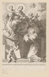 Saint Bernard agenouillé devant une apparition de Marie avec l
