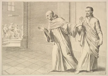 Saint Bernard emmenant un frère à une assemblée