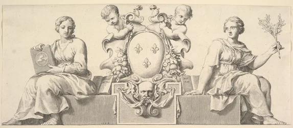 Les Armes de la France accompagnées de personnifications de la Loi et de la Bonne Foi, 1664