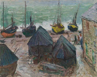 Bateaux sur la plage à Étretat