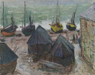 Bateaux sur la plage à Étretat