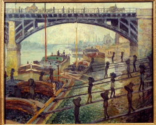 Débardeurs déchargeant du charbon
