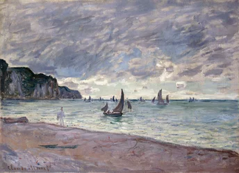 Bateaux de pêche devant la plage et les falaises de Pourville, 1882