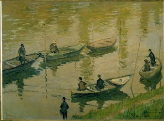 Groupe de pêcheurs sur la Seine près de Poissy