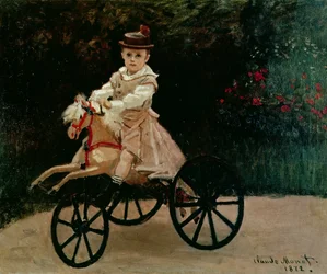 Jean Monet sur son cheval à bascule