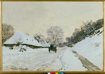La charrette. Route sous la neige à Honfleur