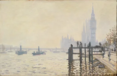 La Tamise en dessous de Westminster ... (huile sur toile)