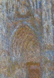 La cathédrale de Rouen, le portail au soleil du matin, harmonie bleue (détail)