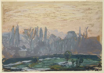 Paysage hivernal avec ciel du soir