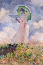 Femme avec un parasol tournée vers la gauche