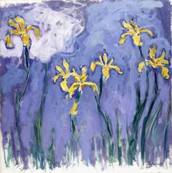 Iris jaune avec nuage rose, vers 1918