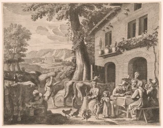 Un fermier assis à table avec sa famille, planche 13 des Pastorales