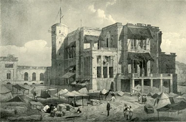 Vue de face de la Résidence, Lucknow, après le secours, vers 1858, 1901