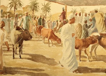 Marché aux bestiaux, Nizwa, Oman (2), 2018 (aquarelle)