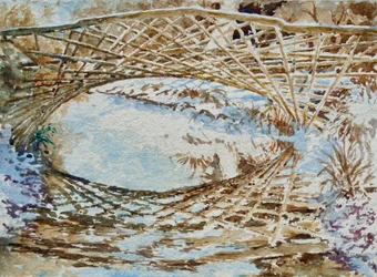 Neige sur le pont du martin-pêcheur, 2011 (aquarelle)
