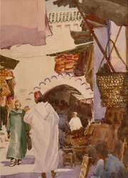 Souk des teinturiers, Marrakech, 2001 (aquarelle)