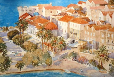 Coucher de soleil, port de Korçula, 2011 (aquarelle)