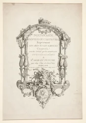 Page de titre de Nouveaux Trophées ou cartouches représentant les arts et les sciences