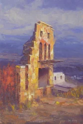 Vue sur une ancienne tour en ruines