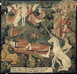 Licorne. De : La Tenture de saint Étienne. Scène 8 : Le corps du martyr exposé aux bêtes