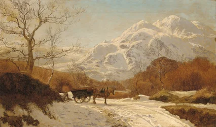 Ramassage de bois dans un paysage alpin
