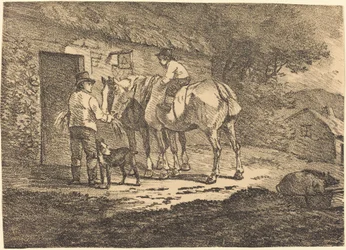 Chevaux à la porte du cottage