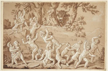 Un grand groupe de putti plongé dans la terreur par l