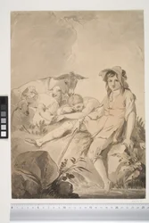 Scène pastorale avec deux enfants et des animaux