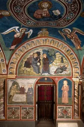 Différents épisodes de la vie de Saint Benoît : au centre « Le miracle de Saint Placide » Saint Benoît de Nursie, grâce à l
