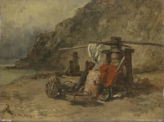 Scène de plage avec des supports de cape