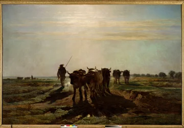Les bœufs allant au labour, effet du matin, 1855. Soleil. 2,6 x 4 m. Paris, Musée d