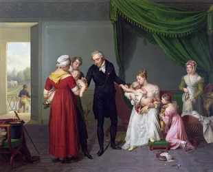 Le baron Jean Louis Alibert (1768-1837) pratiquant la vaccination contre la variole au château de Liancourt, vers 1820