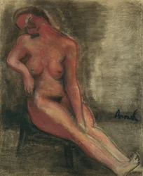 Rousse nue assise sur une chaise