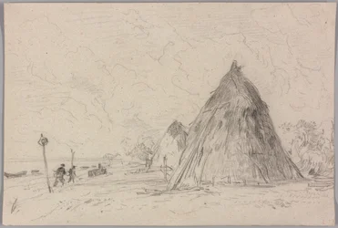 Paysage avec meules de foin