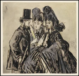 Un gentleman et deux dames, années 1860