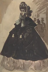 Une dame en bonnet et manteau