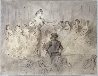 Scène de café-concert, orchestre et chanteuses, vers 1875-1880