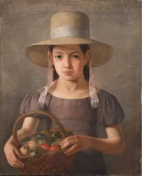 Une fille avec des fruits dans un panier