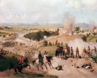 Guerre américano-mexicaine : vue de la bataille de Molino del Rey le 08/09/1847 (détail)