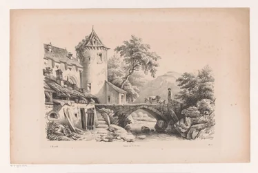Maisons et pont dans un paysage montagneux