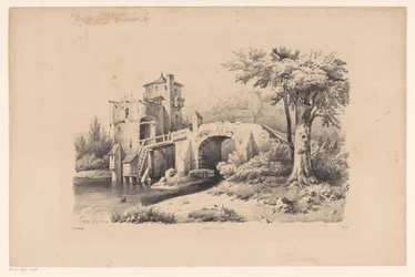 Paysage avec pont et tour de fortification