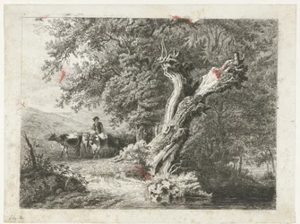 Paysage avec arbre nu et berger