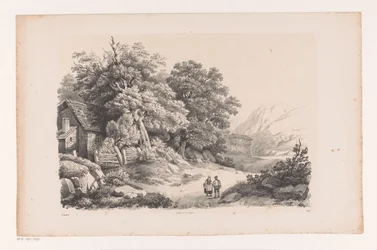 Paysage avec deux figures sur un chemin de campagne