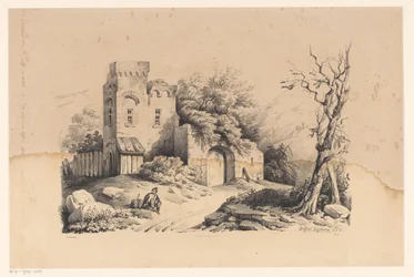 Wandelaar bij ruïne