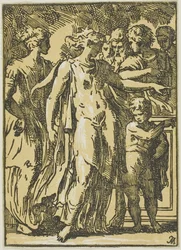 Une femme, un enfant et des personnages autour d