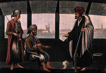 Arabes à bord du Swiftsure, gravé par Joseph Constantine Stadler, publié par I. White, Londres