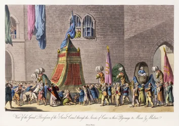 Vue de la grande procession du chameau sacré dans les rues du Caire lors de leur pèlerinage à La Mecque et Médine