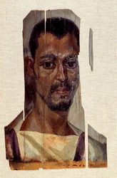 Portrait de momie masculine. 3e siècle, période romaine (Égypte ancienne) (30 av. J.-C.-395 ap. J.-C.) De la région de Fayoum. Paris, Musée du Louvre